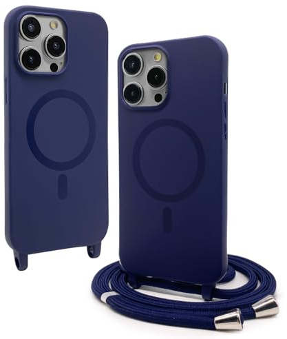VAVAVOOMY Handykette Hülle für iPhone 13(6.1) mit Band Halsband Lanyard (abnehmbar) Handyhülle, Verstellbarer Lanyard.Magnetisch Stoßfest Silikonhülle Wireless Charging kompatibel .-Blau