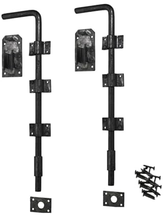 Epsom Door Handle Heavy Duty Drop Bolt for Gates 18 or 24 Black Japanned or Galvanised 15mm Steel Bar with Fixings Outdoor Locking Bolt for Gates Sheds or Barn Doors (Black Japanned 24 (600mm))