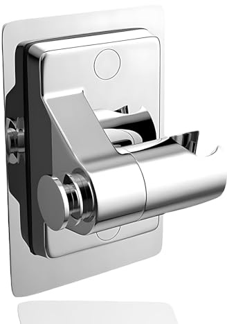Duschkopf Halterungen Ohne Bohren, Duschkopfhalterung Ohne Bohren, Nagelfreier Duschhalterung mit Verstellbarem Winkel, für Glatte Oberflächen Wie Fliesen, Glas, Metall und Holz, (Silber) ﻿