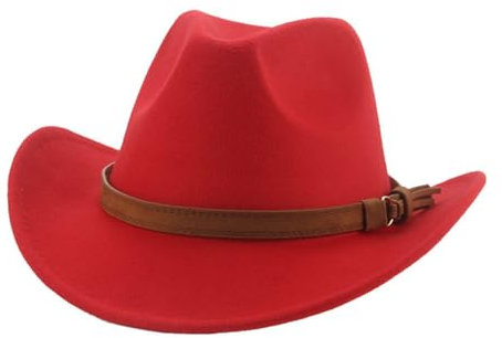 WUFANGBU Fedora Trilby Filzhut Hut Cowboy Outdoor Sonnenhut Herrenhut Gürtel Retro Jazz Zylinder Filzhut Casual M(56-58Cm) Rot