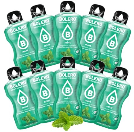 BOLERO Menthe | 10 sticks 9g de Poudre pour Boisson sans sucre à la Stevia | Sans Conservateur ni colorants artificiels, Faible en calories, il convient pour toute la Famille