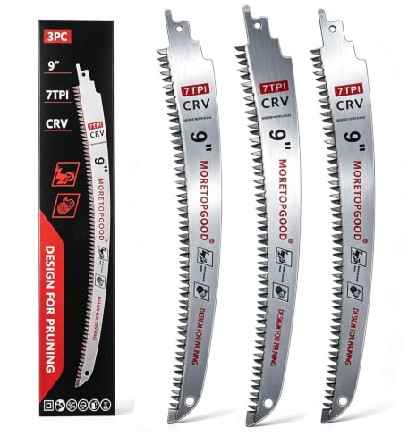 MORETOPGOOD 3PCS Arc Edge Reciprocating Saw Blade, 225mm 7TPI Japanese Teeth with Curved Edge Wood Pruning Saw Blades for Tree Trimming, Wood Cutting