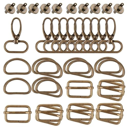 Dulynva 40 Stück Taschenzubehör zum Nähen D Ringe 25mm Karabinerhaken mit Drehgelenk Metall Schiebeschnalle Gurtversteller Magnetknöpfe Karabiner für Taschen Handtasche Rucksack (Bronze)