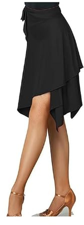 aosiker Women Adult One-piece Wrap Tango and Cha-Cha Practice Skirt Latin Dance Wrap Skirt Asymmetrical Tie-Front Dance Apron (Black, M)