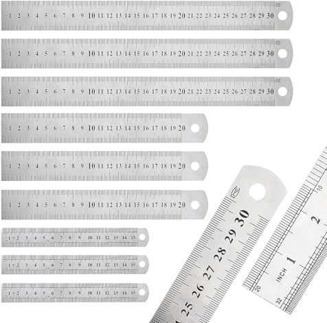 INNAL 9 Pcs Regla Metalica 30 cm 20 cm 15 cm Regla de Metal Reglas de Metal de Doble Cara de Precisión Métrica e Imperial Reglas de Acero Inoxidable para Ingeniería Educación Oficina Enseñanza
