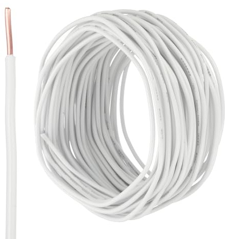 QUARKZMAN 50 Fuß Elektrischer Draht Isoliert Fester Kupferdraht 14 AWG Anschlusskabel THHN Draht Wohnbereich Industrie Erdung Elektrisch Bewertet Für 600 Volt UL Gelistet Weiß