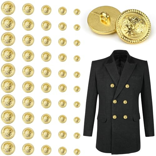 JAXICREY 50 Stück Knöpfe Gold Groß, Goldene Knöpfe Zum Annähen, Goldknöpfe, Metal Gold Blazer Buttons, Metallknöpfe, Vintage Knopf, DIY Knopfe für Strickjacke, Bekleidung(12.5mm 15mm 18mm 21mm 25mm)