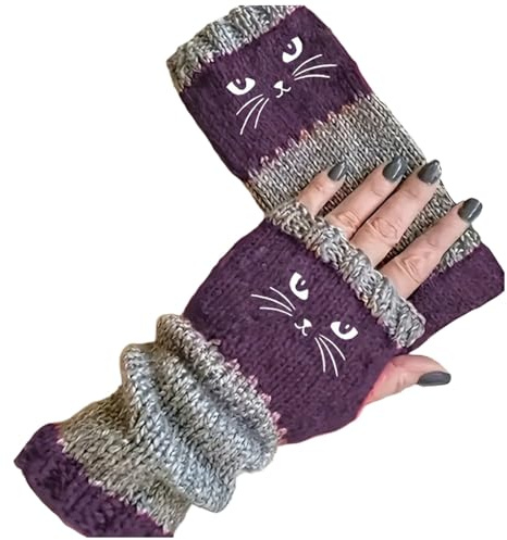 Fingerlose Handschuhe Damen - Katzen Stickerei Patchworks Strickhandschuhe Warme Pulswärmer Gestrickte Handstulpen Für Mädchen Frauen Modisches Winterhandschuhe Stilvolles Accessoire Outdoor 2026