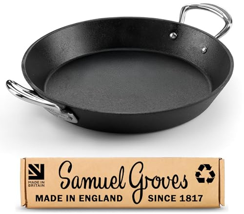 Samuel Groves Britannia Recycled 28cm Cast Iron Skillet with Side Handles, British Made Frying Pan, Pre-Seasoned, Induction & Oven Safe, Sustainable Cookware (Side Handles, 28cm)