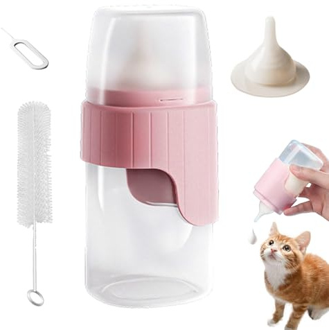 Pet Feeding Bottle - Kitten Nursing Bottle | Puppy Feeding Bôttle | Simulated Breast Milk Nipple, 150ml Capacity, Food Grade Silicone, With Brush, For Kittens Puppies Rabbits Small Animals