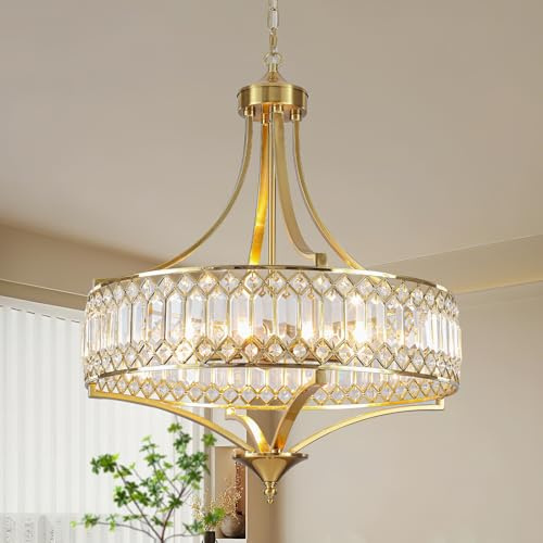 LXWNYY Kristall Kronleuchter gold,rustikale Pendelleuchte mit 5 Leuchten im Landhausstil,E27 Fassung,Moderne Lampe,höhenverstellbare Hängeleuchte,für Küche Wohnzimmer Schlafzimmer Flur