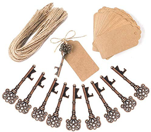 Awtlife - Recordatorios de boda, abrebotellas con forma de llave y etiqueta, ideales para decoración rústica de fiestas (50 unidades)
