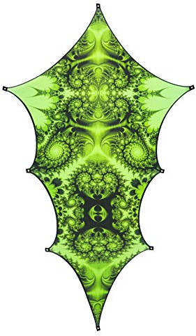PSYWORK Schwarzlicht Segel Spandex | Drache Fractal Green Black II | 3,75 x 1,85m | UV-aktiv | Leuchtend | Wandtuch Wandbehang Stoff Neon Deko Party Tuch Tapestry Poster PSY Goa