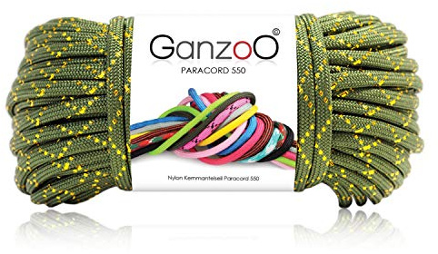 Ganzoo Paracord 550 Mehrzweck-Seil als Glitter-Cord, ArmyGreen-Gold, 30 m Länge, 4 mm, Nylon/Polyester mit 7 Kern-Strängen, für Outdoor, Zelt, Camping, Messergriff, Armband, Halsband