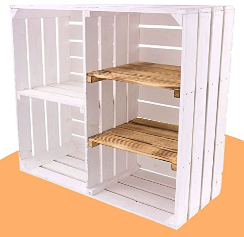 Großes Vintage Holzregal mit fünf Fächern, Holzkiste neu, 68x35x77cm (Weiß_Geflammt)
