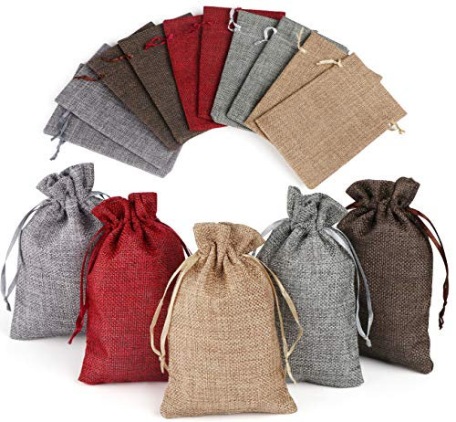 Homewit Jutesäckchen mit Kordelzug 30 Stück Natur Baumwolle Säckchen mit Satinband Drawstring, Bunte Natur Organza Beutel für Schmuck Geburtstagsfeier Weihnachten (10 * 15CM)