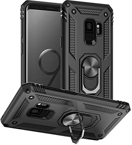 Yiakeng Hülle für Samsung Galaxy S9, Samsung S9 Hülle, Stoßfest Schutzhülle Mit Ring Standfunktion Case Cover für Samsung Galaxy S9 (Schwarz)