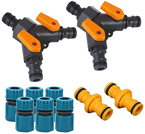 Skystuff Garden Hose Splitter with Control Valve Hose End Connectors and Double Pipe Connectors for Outdoor Garden