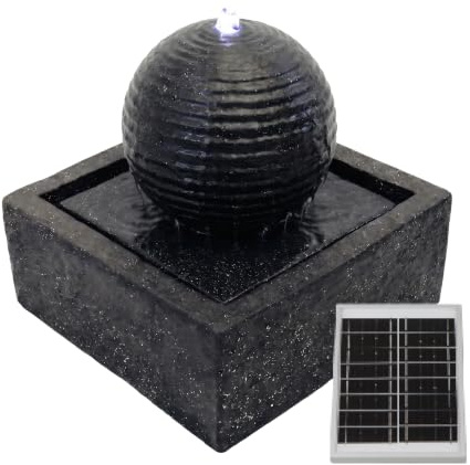 Gardenwize Solar Powered Black Granite Effect Garden Water Feature – Weatherproof Resin Fountain with LED Light, Low Maintenance, Eco-Friendly Outdoor Garden & Patio Ornament