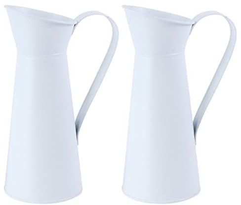 Angoily 2 Stücke Rustikale Shabby Chic Vasen für Blumen Weiße Galvanisierte Milch Can Metallkanne Blume Vase für Bauernhaus Dekor Hause Und Kitchen Tischtischteile 20 X 8. 5 X 7 cm