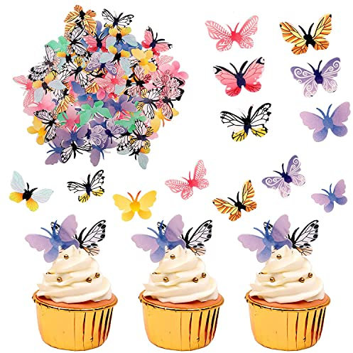 MEISO - 72 decorazioni commestibili per dolci a forma di farfalla, ornamenti colorati per matrimoni, compleanni e feste