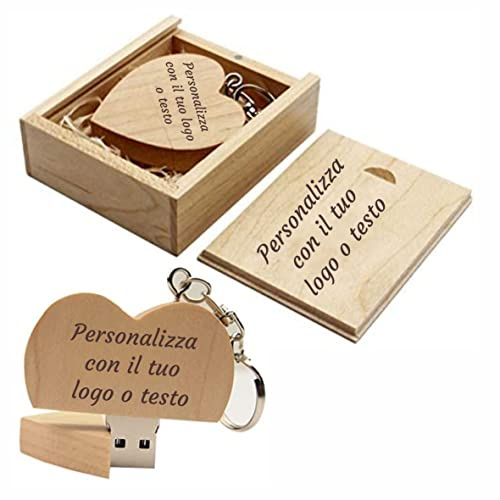 GFD - PenDrive in legno USB 3.0-16 GB - Personalizzabile con il tuo logo o testo - Con chiusura a calamita - Forma di cuore - Include cofanetto - Made in Italy