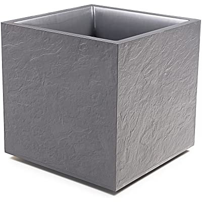 Ondis24 Vulkan Pierre 50 - Vaso da fiori da giardino, 50 x 50 cm, effetto ardesia, con serbatoio dell'acqua, per piante alta, resistente all'inverno (grigio chiaro)
