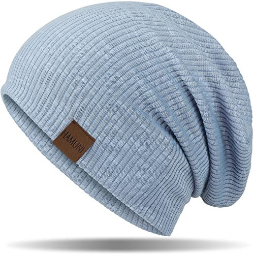 HAMUNI Mütze Damen Slouch Beanie Mütze Herren Elastisch Weich Bequem Jersey Mütze Klassische Mode Longbeanie perfekt für Frühling Herbst und Winter (Blau)