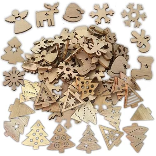 200st Anhänger Holz Weihnachtsdeko Basteln für Weihnachten Geschenke DIY Handwerk Geschenkbox Adventskalender Säckchen Weihnachtskalender Dekohänger Weihnachtsbaum Christbaumschmuck