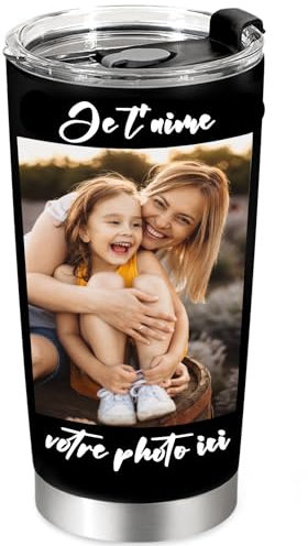 UNIQUILLING Tasse de voyage personnalisée avec image, texte et logo – Cadeau personnalisé pour papa, maman, grand-père, ami, anniversaire, tasse de voyage avec photo de 590 ml