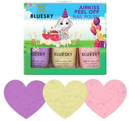 Bluesky Kids Peel Off Nail Varnish Set - Speckled Eggs Collection, Pink, Yellow, Purple, Easy Peel-off, Non-Toxic, Water- based, Odour-free Nail Polish for Kids, Gift Set, 3 x 5ml with Stickers