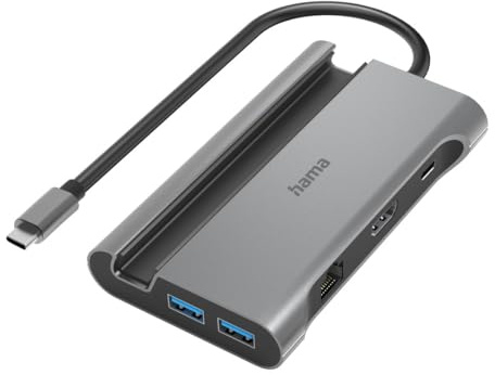 Hama | Hub USB-C 7 Puertos USB 3.2 Alta Velocidad 5 Gbit/s | Hub multipuerto con 7 conexiones USB 3.2 y transferencia de hasta 5 Gbit/s, ideal para ampliar puertos, Plata