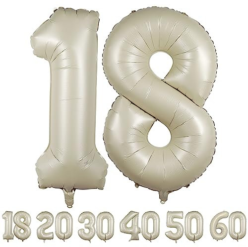 Palloncini Compleanno 18 Anni Beige - Decorazioni per Uomo e Donna - Pallone Numero Gonfiabile in Foil 40 Pollici
