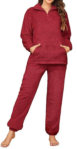 TOMEEK Pigiama da Donna Completo Invernale in Pile Polare Tuta per Il Tempo Libero con Top a Maniche Lunghe e Pantaloni Pigiami Soffici Pigiami da Notte Caldi Pjs per Donna