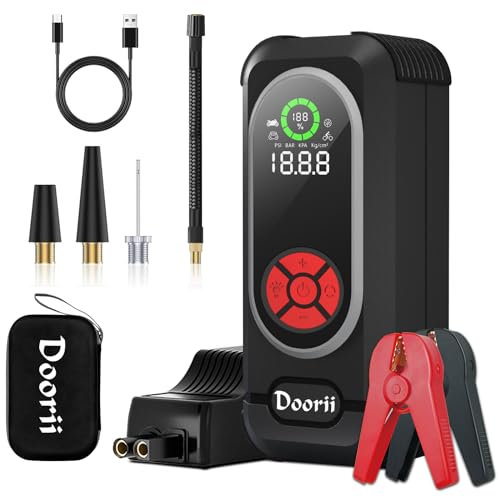 Avviatore Batteria Auto con Compressore 150PSI 4000A Portatile Avviatore Emergenza per Moto Motori a Benzina Fino a 7.0L Ges o 5.5L Diesel, Starter Batteria Portatile Jump Start con LED/LCD (XL)