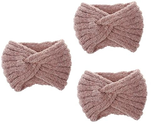 Beavorty 3pcs Woolen Yarn Headband Pink Hair Accessories Knitted Hair Hoops for Women