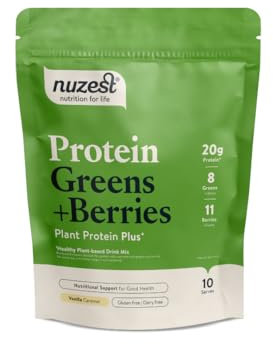 Nuzest - Protein Greens + Berries – Superfood Powder – Plant Protein Blend - Vanilla Caramel, 300g (10 Servings)