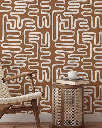 Coloritto Minimalist Lines Wallpaper | Removable Self Adhesive Brown Boho Wallpaper | Geometrical Abstract Lines Peel and Stick Wallpaper (Sample 12 W x 8 H)