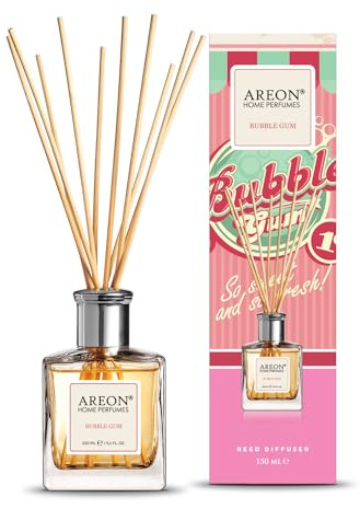 Areon Reed diffuser/bubbelgum/150 ml/1 förpackning/parfym för hemmet eller kontoret, långvariga aromer, vass kvävsats för diffuser