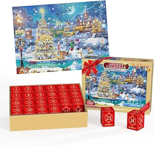 Jigsaw Advent Calendar 2025, Christmas Calendar Jigsaw Puzzles 1008 Pieces, Santa Claus Puzzle Christmas Gifts for Adults and Children, 24 Puzzle Boxes