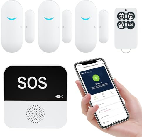 Chatthen House Alarms Security System, Door Alarm Sensor for Your Home, Smart Life Remote Control, Wifi +RF Receiver Compatible with 200 Accessories (1 Receiver & 3 Door Sensor & 1 Remote Control)