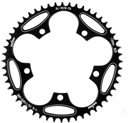 KTKEET 110/130 BCD Kettenblatt 36/38/40/42/44/46/48/50/52/54/56/58/60T 5 Schrauben rund schmal breit Fahrrad Kettenblatt für 9/10/11 Gang Rennrad Faltrad (130BCD 46T)