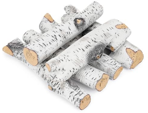 Stanbroil 6 Piece Ceramic White Birch Wood Gas Logs for Fireplace Fire Pit