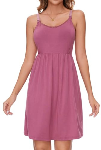Sosolism Camicia da Notte Donna Premaman Camicia da Notte Parto Ospedale Allattamento con Spalline Regolabili Estivo Senza Maniche Pigiama Pemaman