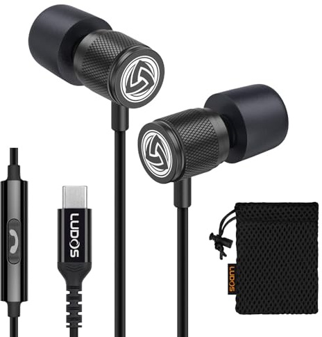 LUDOS Ultra USB C Kopfhörer, 5 Jahre Garantie für iPhone 17 16 15 Pro Max Plus Samsung Galaxy S24 S23 Ultra S22 S21 FE S20 A53 A54, USB Typ C Ohrhörer mit Mikrofon In-Ear mit Kabel für iPad Pro 2022