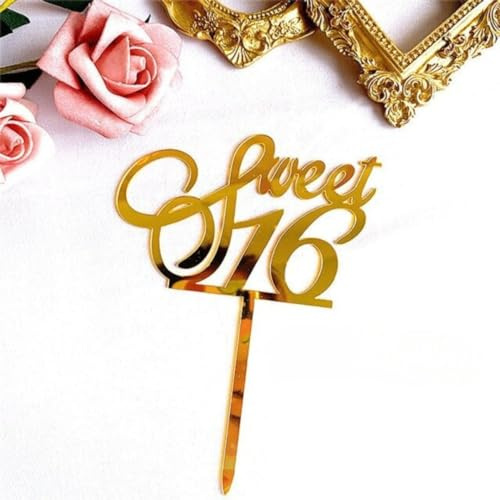 Craft Cart Sweet 16 Gold Acrylic Age Cake Topper For Sixteen Birthday Anniversary Party Decoration Idea