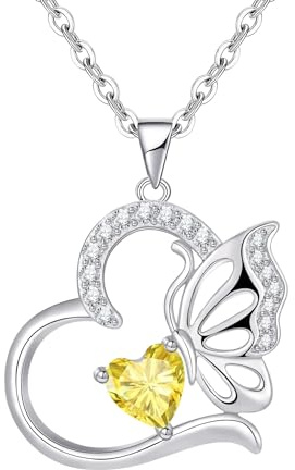 Silverhalsband för kvinnor Hjärta Fjäril November Birthstone Hänge Halsband Smycken Presenter för Kvinnor/Flickor Årsdag Födelsedag Mors Dag Jul Alla hjärtans dag