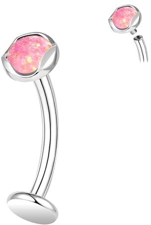 ZS ASTM Bauchnabelpiercing Titan F136, 14 G Opalsteine, 6/8/10/12/14 mm Innengewinde, langer Stab mit flacher Rückseite