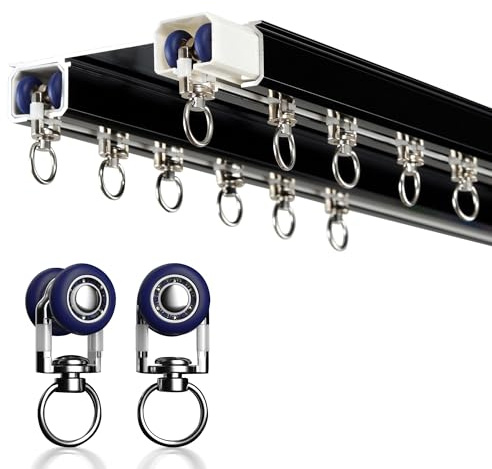 YXHOMME Ceiling Curtain Track - Double Rails System, Sliding Curtain Rail (Black, 2M)