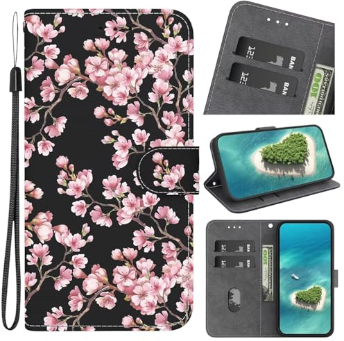 FERLAN Handyhülle Kompatibel mit LG Velvet/LG G9 4G/LG G9 5G Hülle,Klapphülle Case Leder Handytasche Klappbar Tasche Bunt Muster Motiv Kartenfach Handy Hülle Schutzhülle,Pflaumenblüte